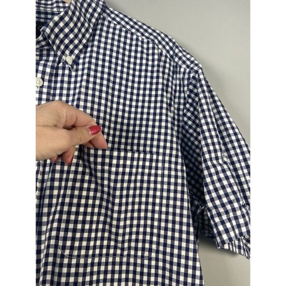 ORVIS Men's Navy Gingham Button Down Shirt Size XL Short Sleeve Outdoor Preppy - Picture 5 of 11
